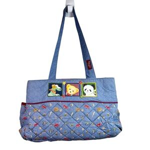 Vintage Blue Jean Teddy Baby Boy Large Diaper Bag Animals Sports 90s